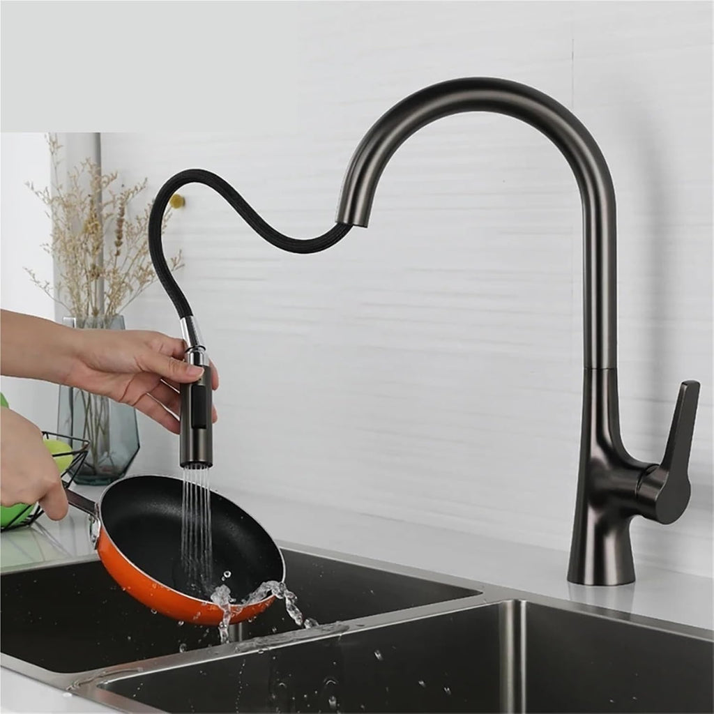 Brass Deck Mounted 360 Degree Rotation Kitchen Pull Out Brass Faucet Hot and Cold Water Sink Taps(White)
