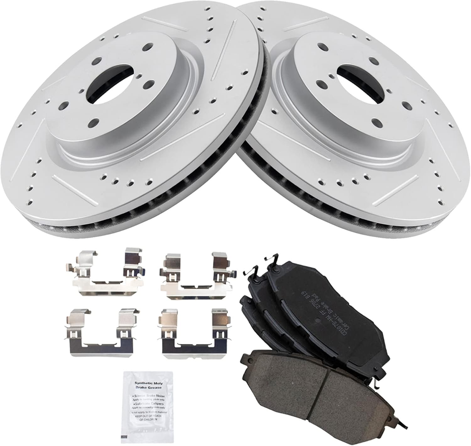 TRQ Performance Front Brake Pad and Rotor Set Ceramic Coated Drilled Slotted Compatible with 2006-2007 Subaru B9 Tribeca 2008-2014 Tribeca 2015-2019 Legacy Outback 2015-2021 WRX