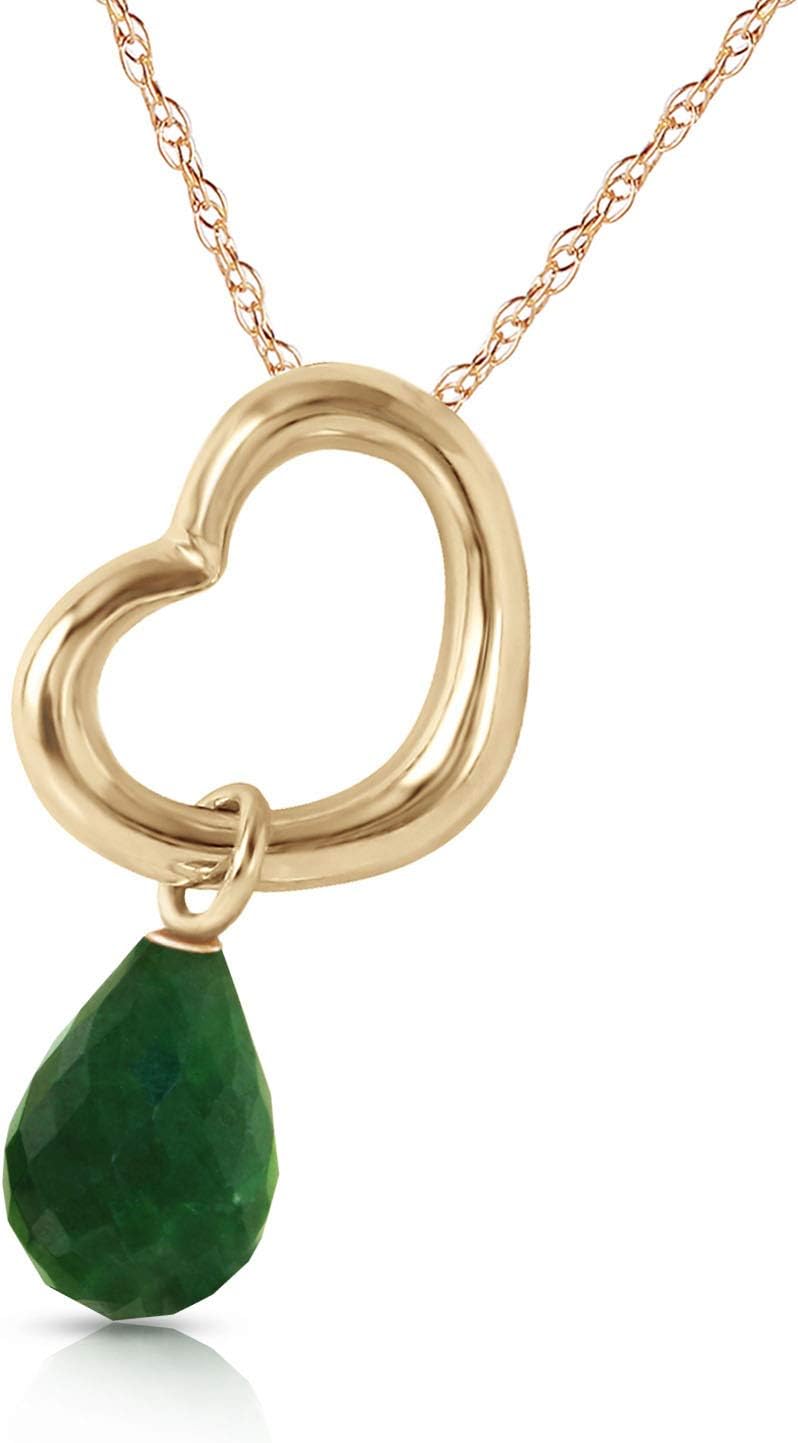 Galaxy Gold GG 14K Gold Open Heart with Genuine Emerald Drop Pendant Necklace