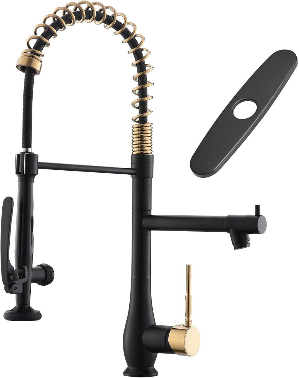 GIMILI Black and Gold Kitchen Faucet with Pull Down Sprayer Single Handle High Pressure Kitchen Sink Faucet Commercial Double-Headed Stainless Steel Kitchen Faucets