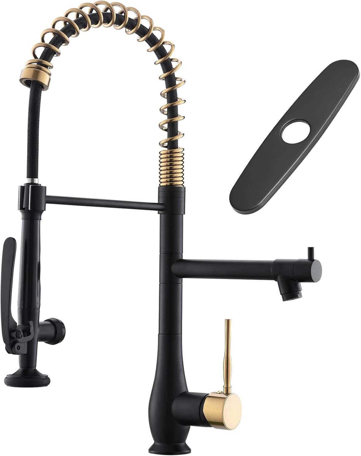 GIMILI Black and Gold Kitchen Faucet with Pull Down Sprayer Single Handle High Pressure Kitchen Sink Faucet Commercial Double-Headed Stainless Steel Kitchen Faucets