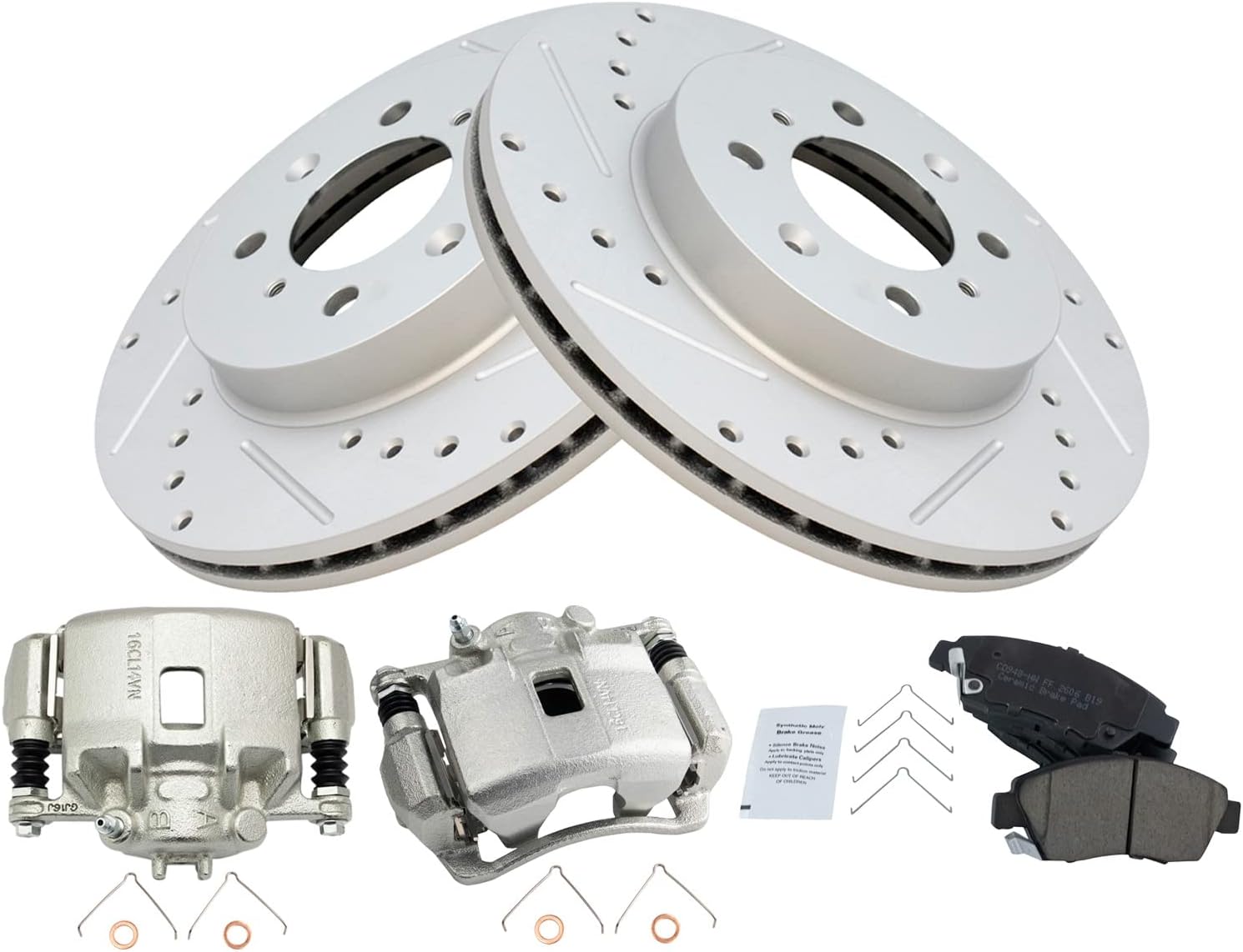 TRQ Performance Front Brake Pad and Rotor Set Ceramic Vented Coated Rotors Calipers Compatible with 2003-2005 Honda Civic