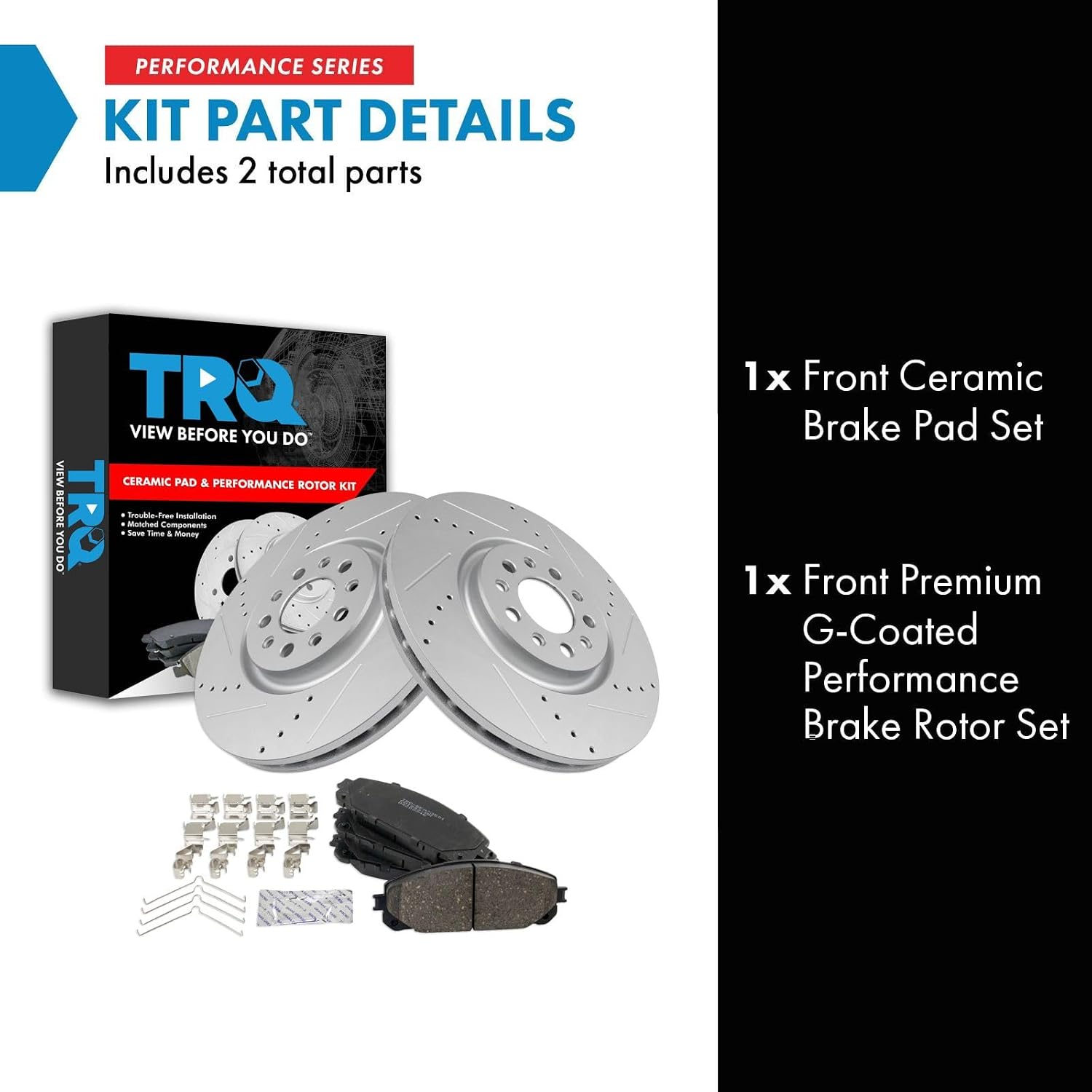 TRQ Performance Front Brake Pad and Rotor Set Ceramic G Coated Drilled Slotted Rotors Compatible with 2016-2021 Jeep Cherokee