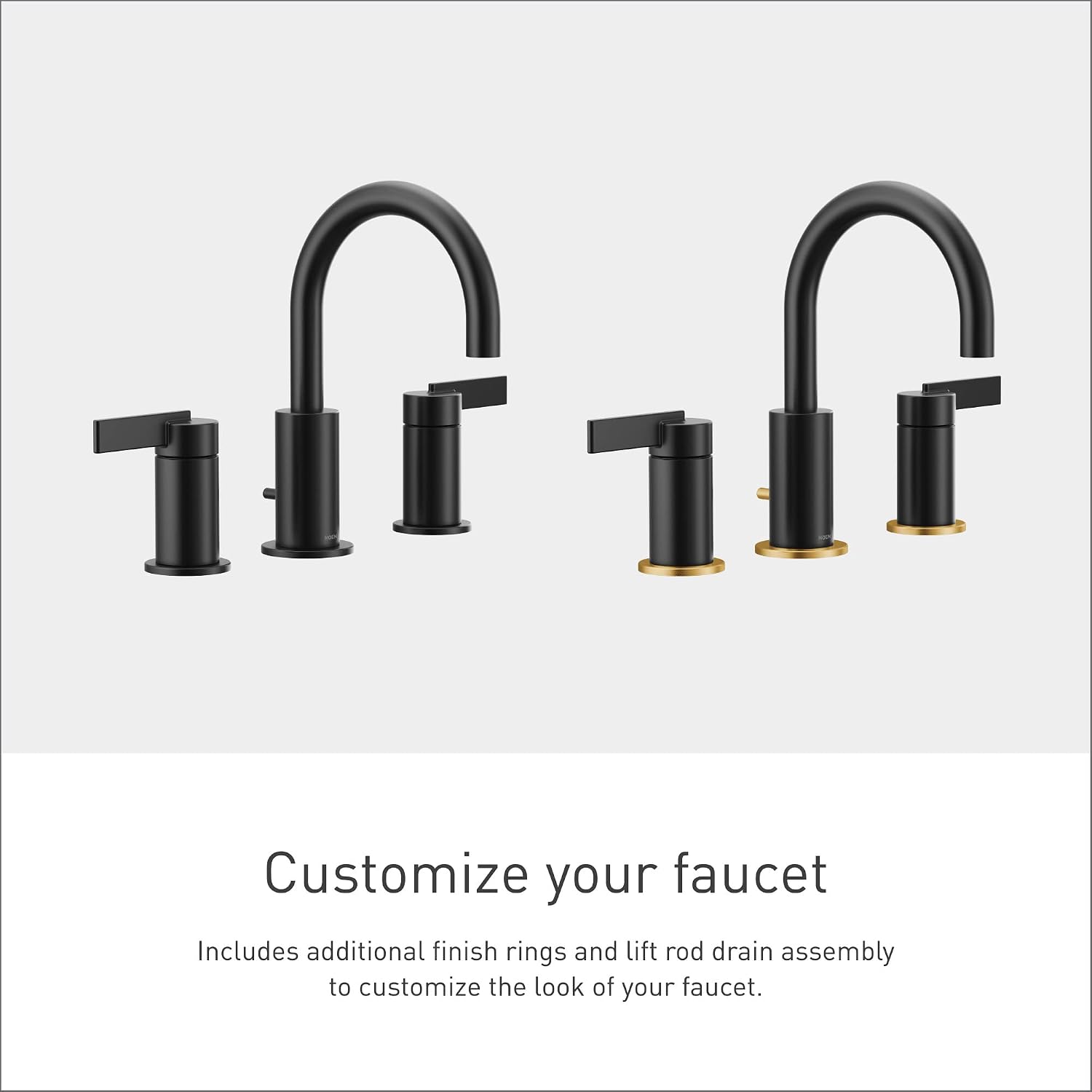 Moen T6222BL Cia 8-Inch Widespread 2-Handle High-Arc Bathroom Faucet Trim Kit with Optional Brushed Gold Finish Accents, Valve Required, Matte Black