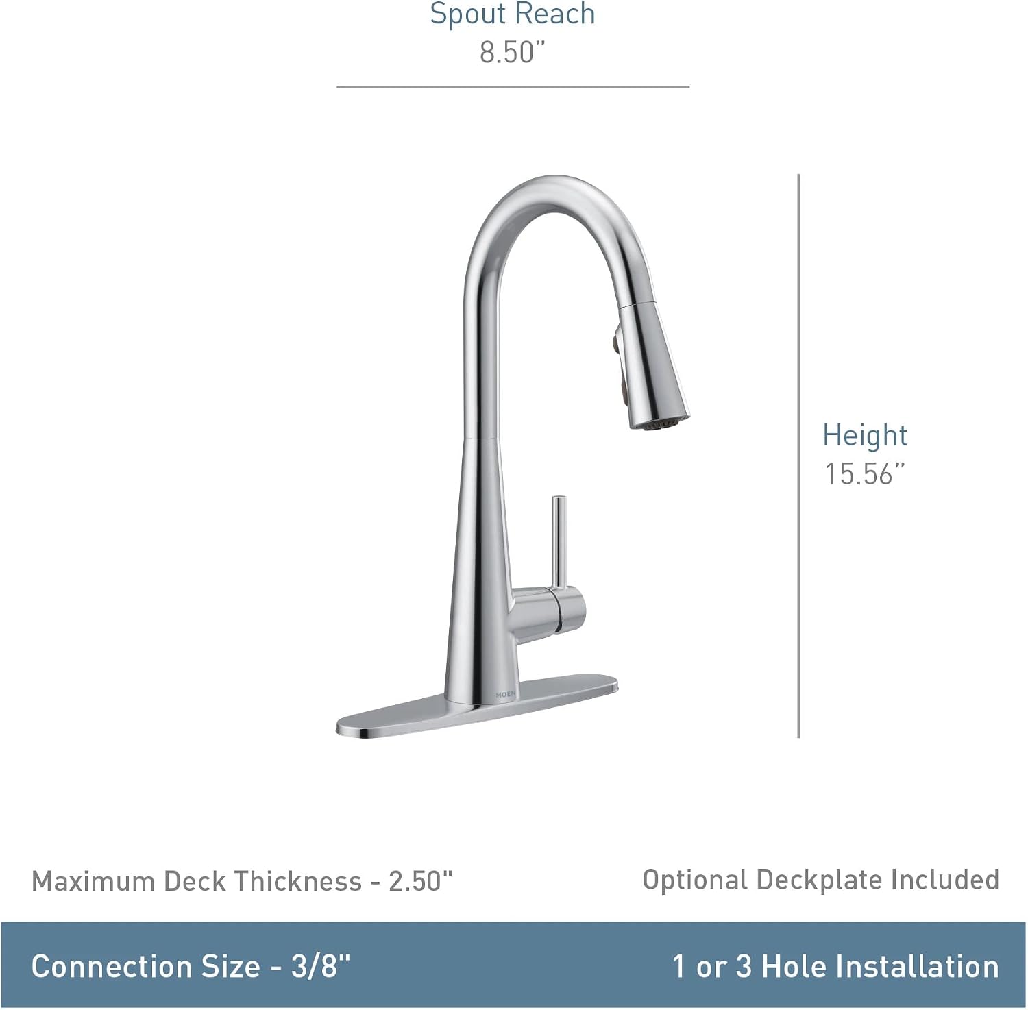 Moen Sleek Brushed Gold One-Handle, Single-Hole Pulldown Kitchen Faucet with PowerBoost Technology for Faster Water Flow, 7864BG