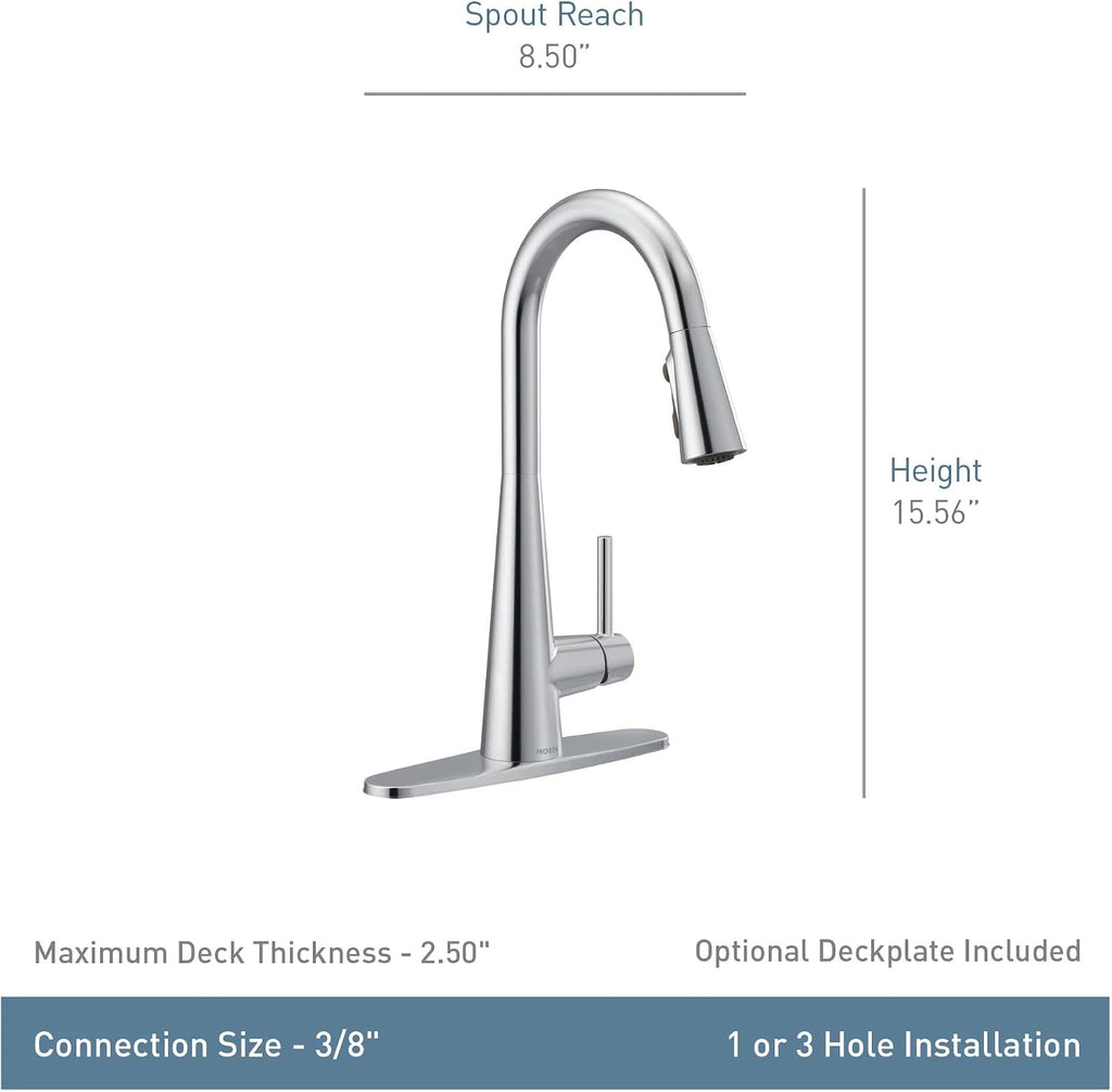 Moen Sleek Matte Black Pulldown Kitchen Faucet Featuring Pull Down Sprayer with Power Boost, High Arc Modern Kitchen Faucet, One-Handle Easy Installation, 7864BL