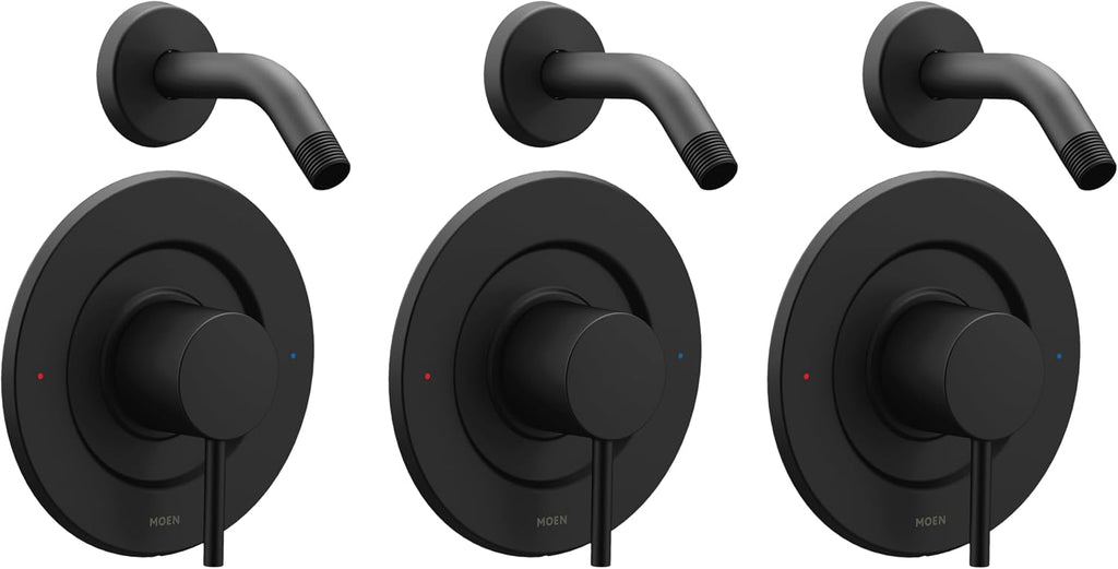 Moen Align Matte Black Posi-Temp Pressure Balancing Modern Shower Trim Kit without Showerhead, Valve Required, T2192NHBL (Pack of 3)