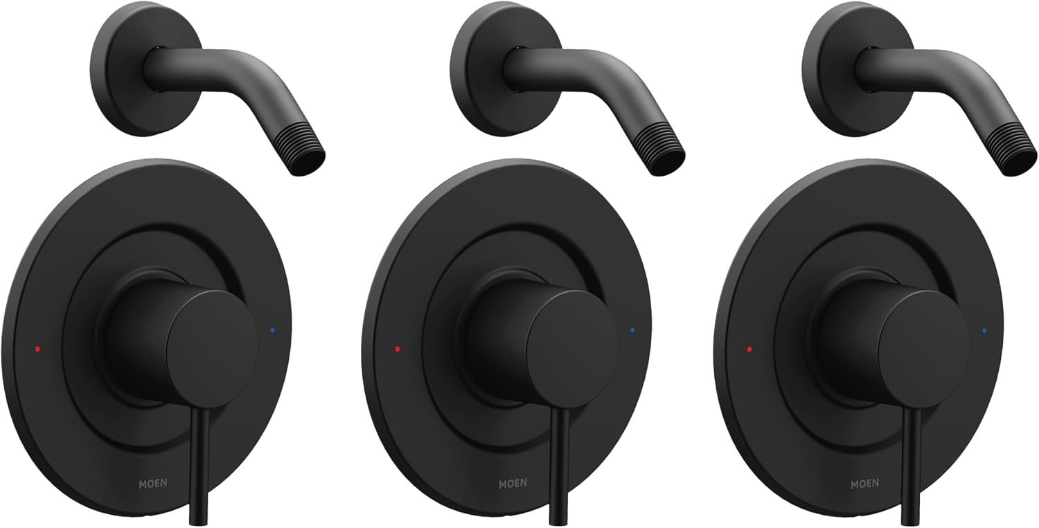Moen Align Matte Black Posi-Temp Pressure Balancing Modern Shower Trim Kit without Showerhead, Valve Required, T2192NHBL (Pack of 3)