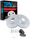 TRQ Performance Front Ceramic Brake Pad and Rotor Set Coated Drilled Slotted Compatible with 16 Hyundai Santa Fe Sport From 11/25/15 Production Date, 17-18 Hyundai Santa Fe Sport, 16-20 Kia Sorento