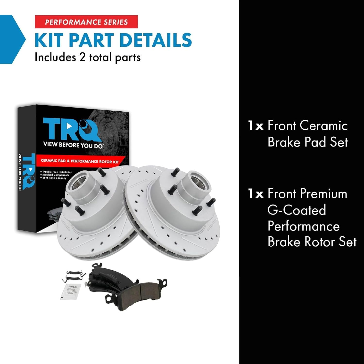 TRQ Performance Front Brake Pad & Rotor Set Ceramic Coated Rotors for 73-78 Buick Century Regal Skylark Chevrolet El Camino Monte Carlo Oldsmobile Cutlass Pontiac Firebird Grand Am Grand Prix