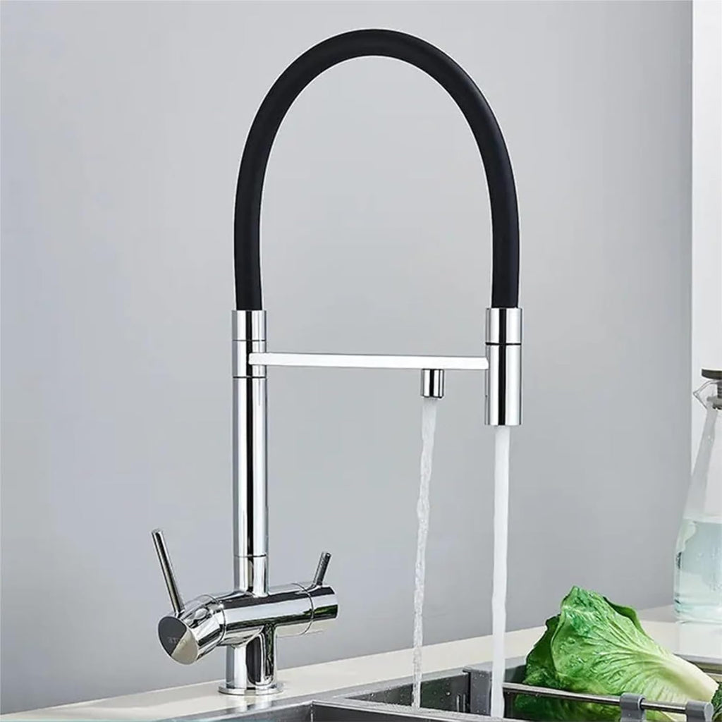 Kitchen Purified Faucets Dual Handle Cold Hot Water Mixer Crane Tap Filter Water Modern Tap(Chrome)
