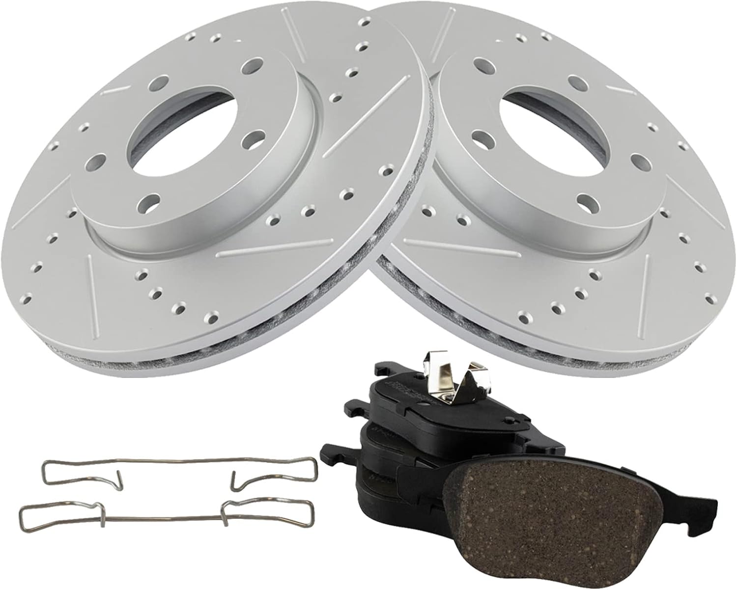 TRQ Performance Front Brake Pad and Rotor Set Ceramic Coated Drilled Slotted Compatible with 2004-2013 Mazda 3