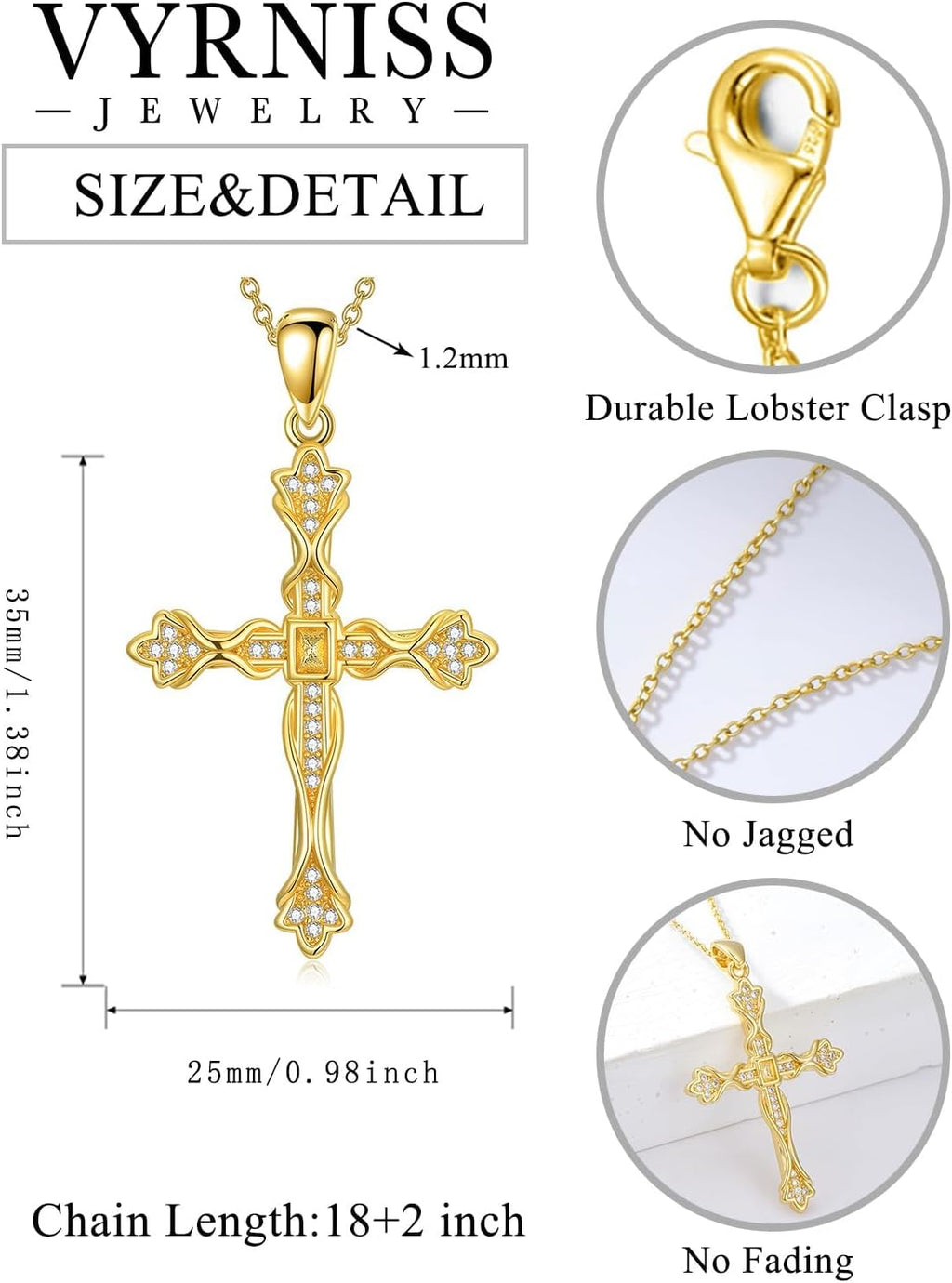18K Gold Cross Pendant for Women Gold Cross Necklace 18K Gold Jewelry Religious Gift