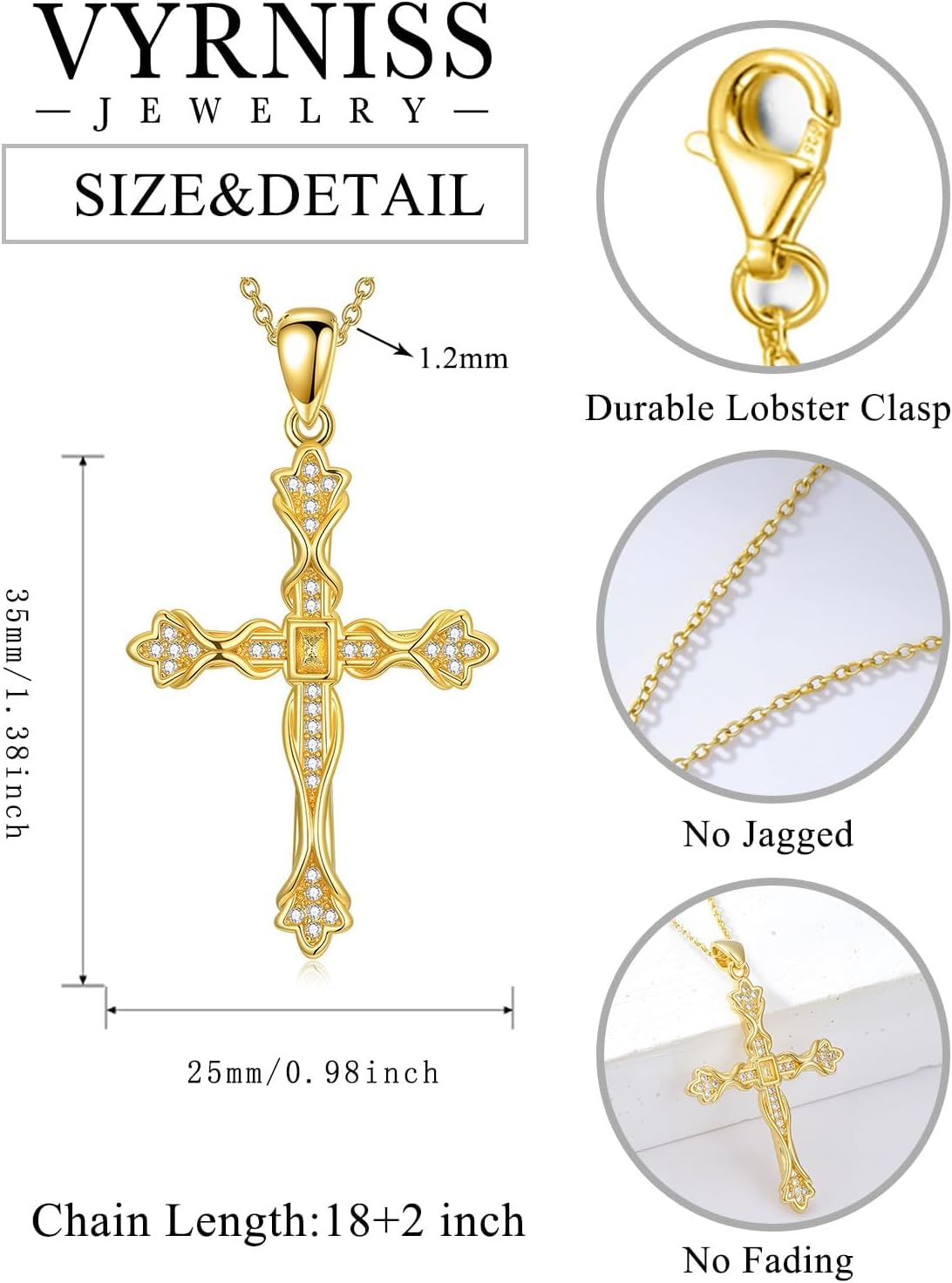 18K Gold Cross Pendant for Women Gold Cross Necklace 18K Gold Jewelry Religious Gift