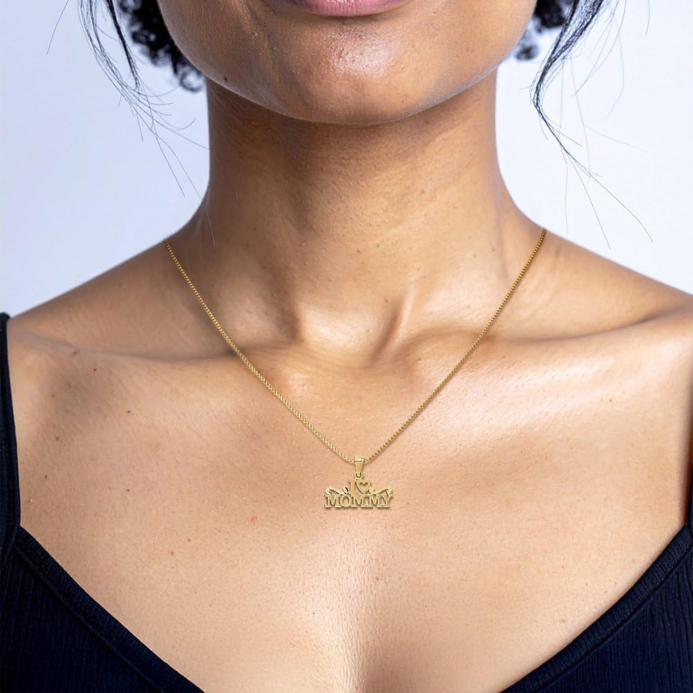 IceCarats 14K Solid Yellow Gold Small I Love Heart Mommy Pendant Necklace 15mm 5/8 inch Polished, Textured For Her