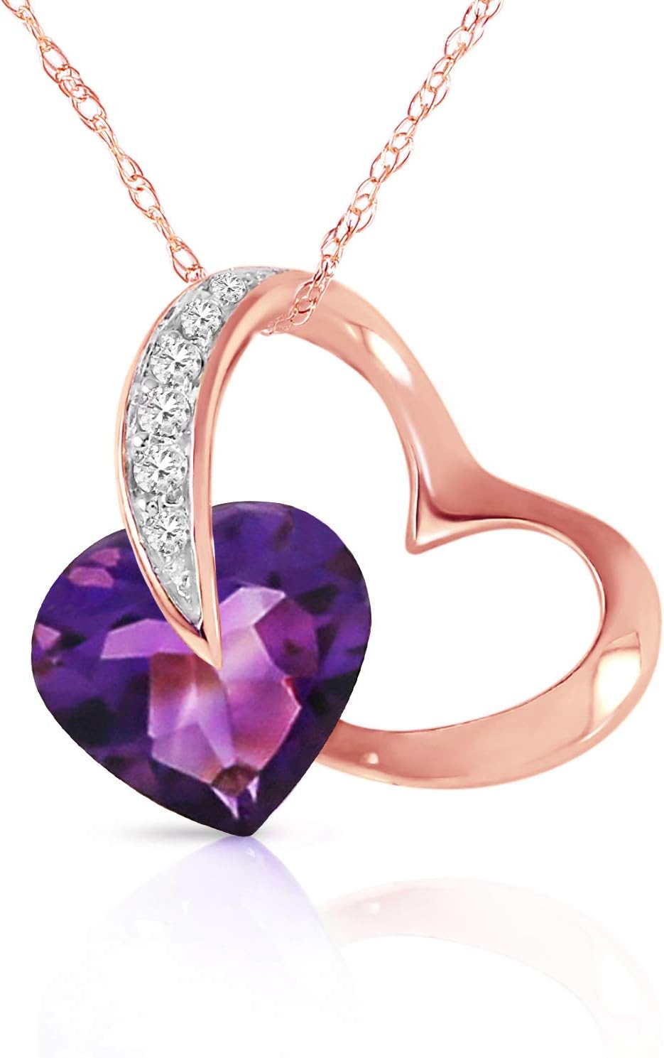 Galaxy Gold GG 3.2 CT. 14k Yellow Gold Heart Necklace with Natural Diamonds and Amethyst