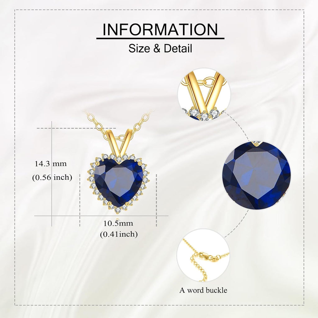 ELFRONT 14k Real Gold Heart Sapphire/Ruby Necklace Heart Stone Pendant Solid Gold Jewelry For Women Female Lover Mother Gifts
