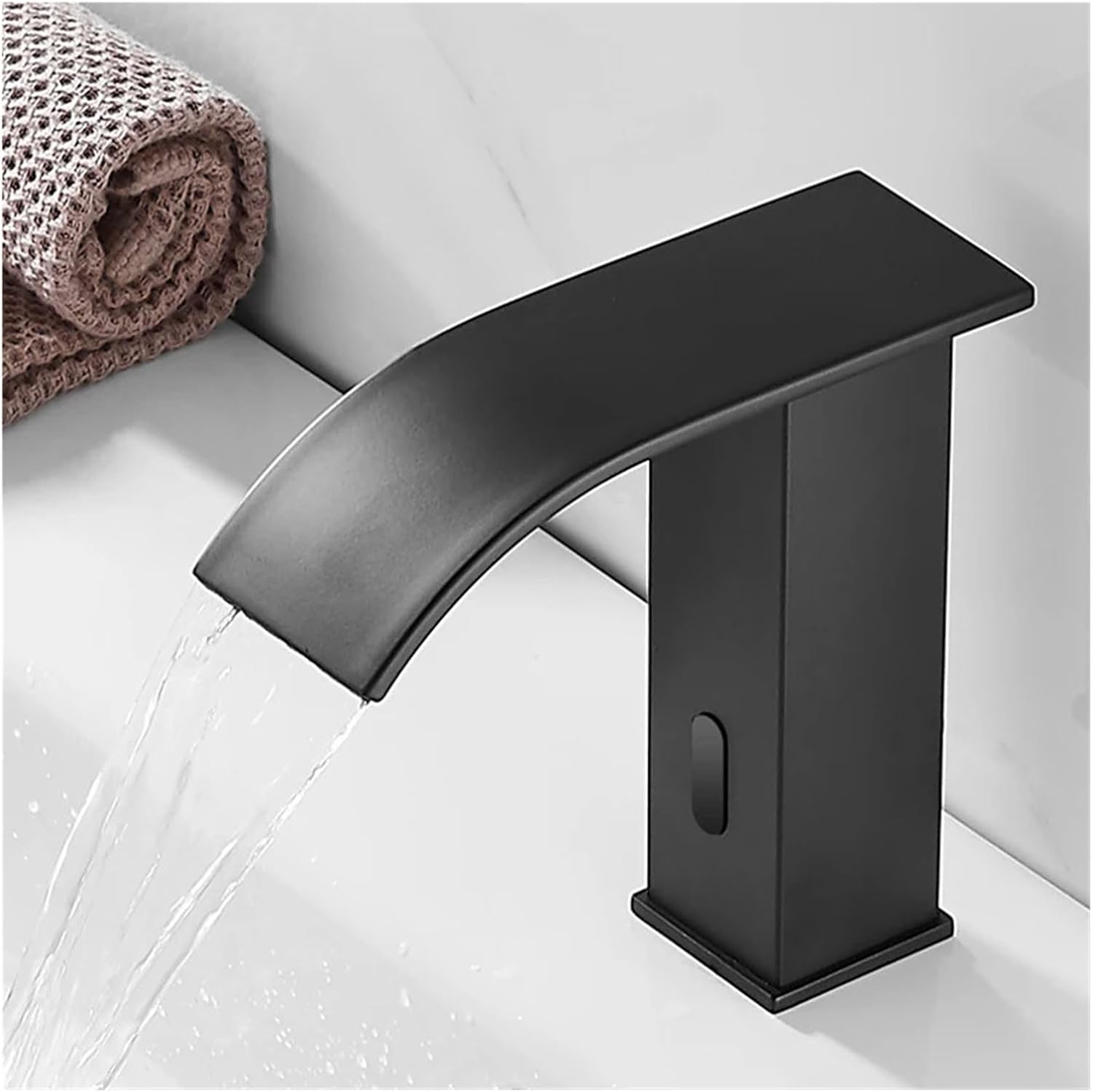 Black Smart Induction Waterfall Basin Automatic Induction Touch Sink Basin hot and Cold Faucet (Gold Short A)