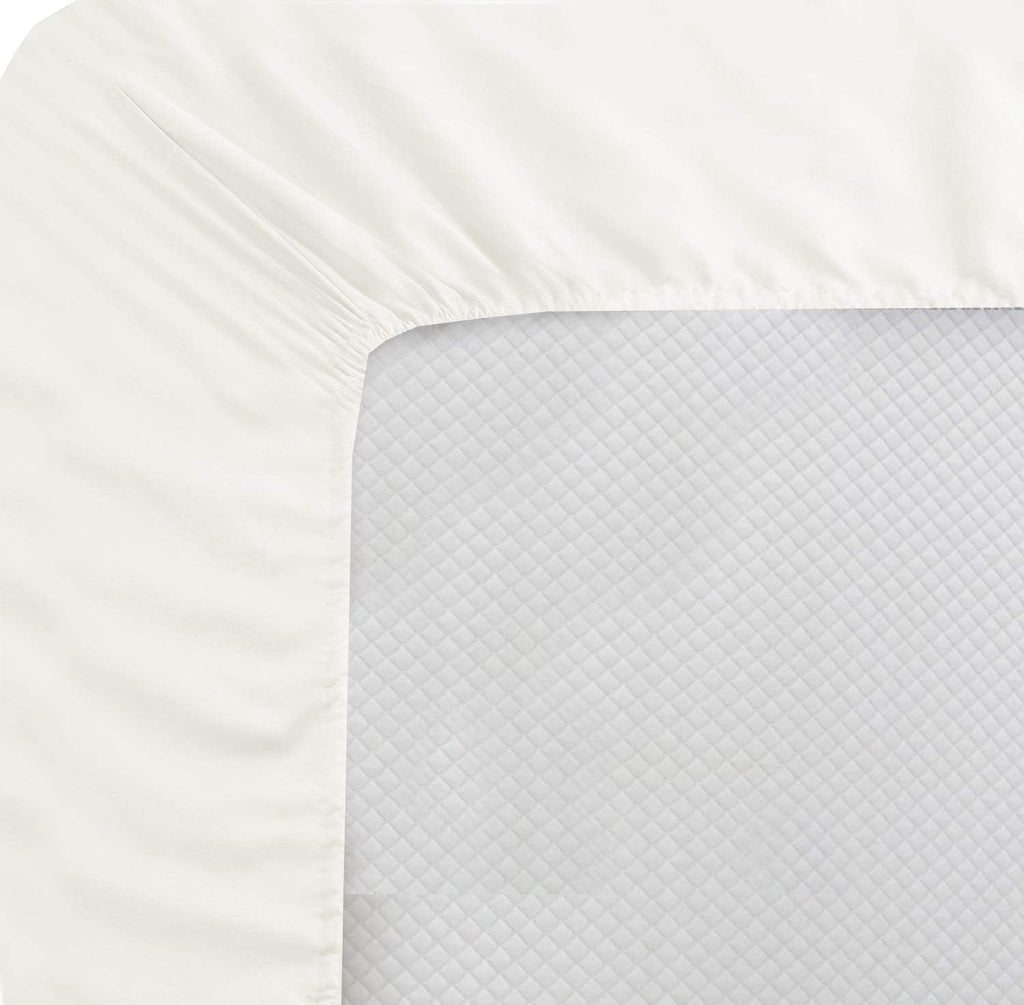 Pure 1000 Thread Count Egyptian Cotton- Sateen Weave- Olympic Queen(66' X 80') Ivory Sheet Set - 4-Piece 14'-18' Inches Standard Drop Length Elastic Bounded