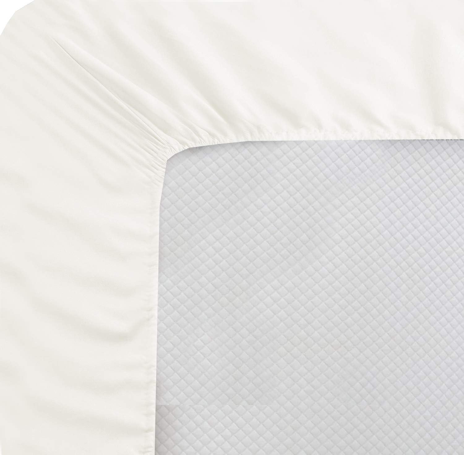 Pure 1000 Thread Count Egyptian Cotton- Sateen Weave- Olympic Queen(66' X 80') Ivory Sheet Set - 4-Piece 14'-18' Inches Standard Drop Length Elastic Bounded