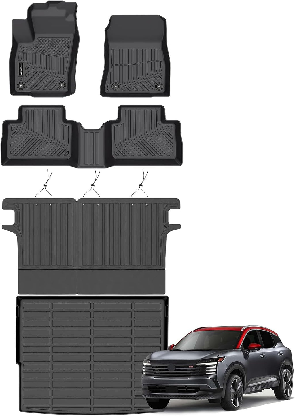 Auxko All Weather Floor Mats Cargo Mat with Backrest Mat Fit for Nissan Kicks 2026 2025 TPE Liners Accessories Odorless Floor Mats Cargo Mat with Back Seat Protector Black