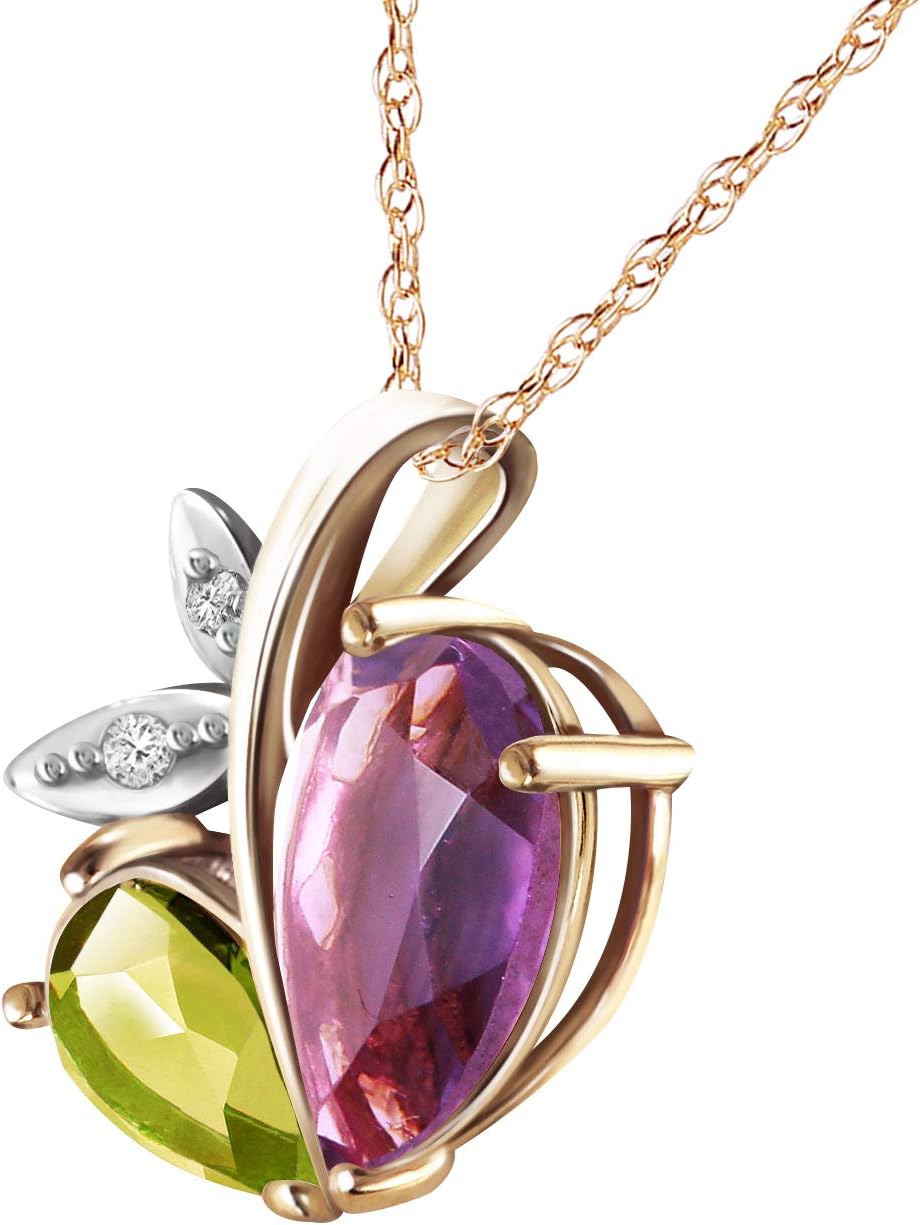 Galaxy Gold GG 4.06 CTW 14k Solid Gold Modern Heart Necklace Combination of Natural Amethyst, Peridot and Diamonds