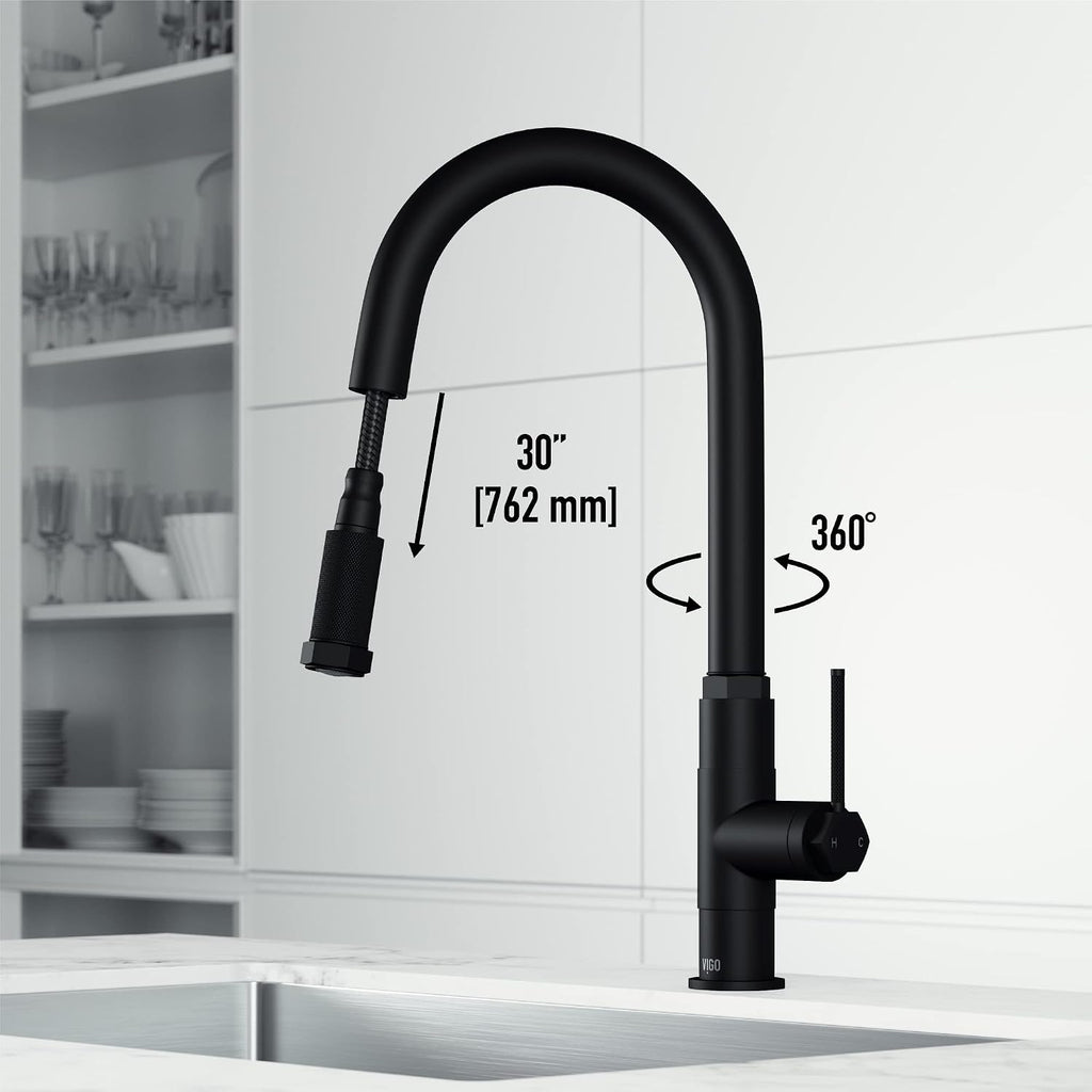 VIGO Hart Arched 18'' H Single Handle Pull-Down Spout Kitchen Faucet in Matte Black-VG02035MB