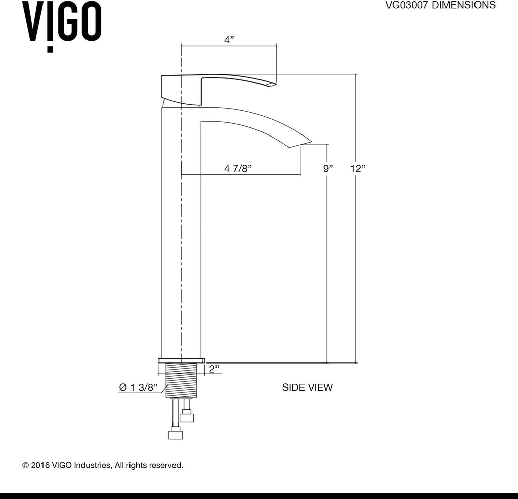 VIGO Duris Waterfall Single-Handle Single-Hole Mount Vessel Bathroom Sink Faucet, 12-Inch, Brushed Nickel, Modern Design, Solid Brass, 1.2 GPM WaterSense & Ceramic Disc Valve, Corrosion-Resistant