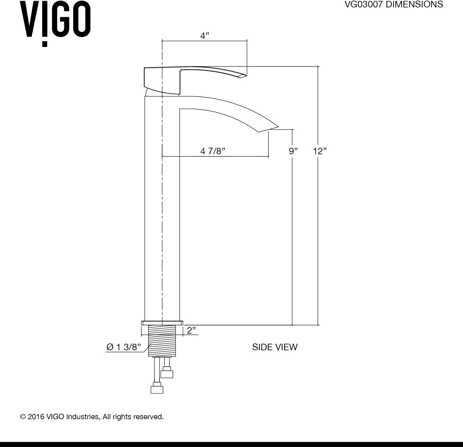 VIGO Duris Waterfall Single-Handle Single-Hole Mount Vessel Bathroom Sink Faucet, 12-Inch, Brushed Nickel, Modern Design, Solid Brass, 1.2 GPM WaterSense & Ceramic Disc Valve, Corrosion-Resistant