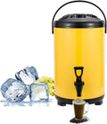 Milk Tea Bucket Insulated Barrel, 8L/10L/12L, Stainless Steel Hot & Cold Drinks Dispenser, Hot Water Kettle Dispenser with Faucet and Foldable Tripod, for Coffee, Tea, Water, Milk, etc (Yellow 10L)