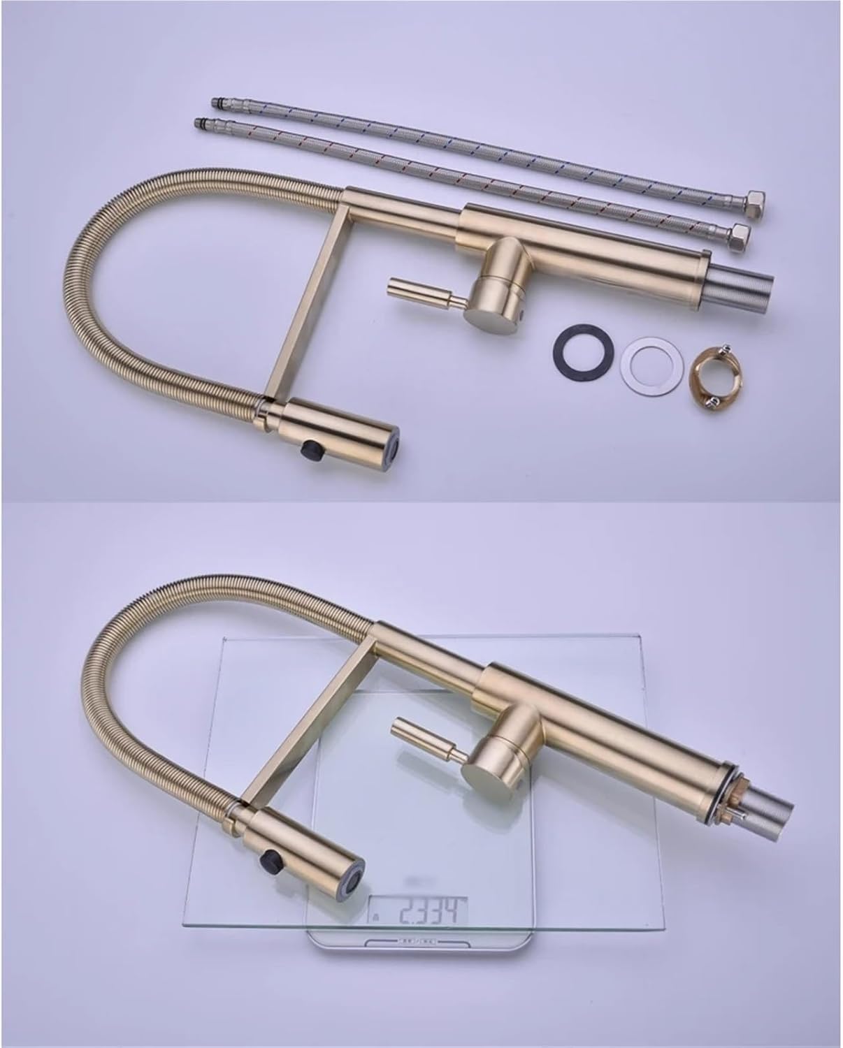 Kitchen Faucets Kitchen Sink Single Lever Pull Out Spring Spout Mixers Tap Hot Cold Water Crane(Brushed Gold)