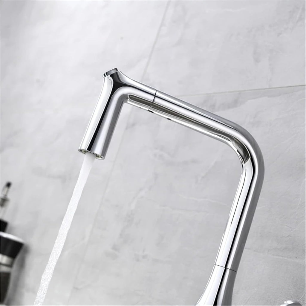 Kitchen Faucets Pull Out Kitchen Tap Single Handle Swivel 360 Degree Water Hot and Cold Mixer Tap(Chrome)