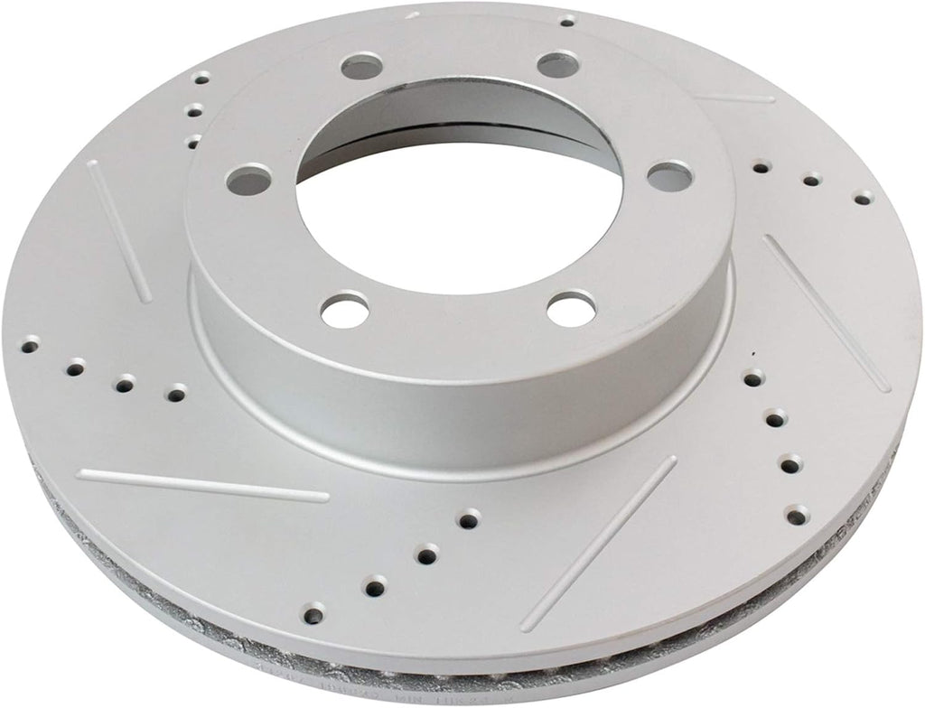 TRQ Performance Front Ceramic Brake Pad and Rotor Set 12.56 in 6-Lug for 2000-2003 Toyota Tundra with 5.3 Inch Front Pad Length 2004-2006 03 Sequoia with 04-07