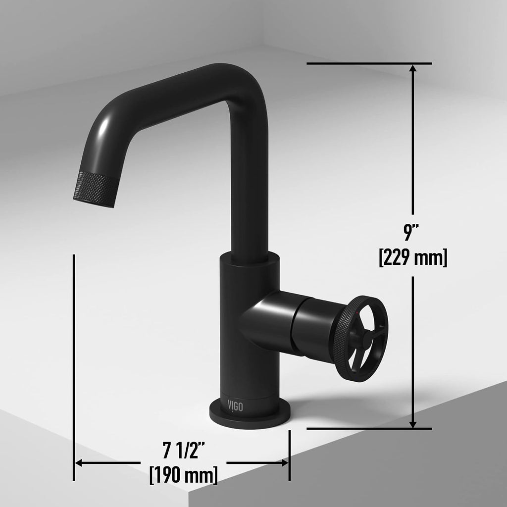 VIGO Cass Single-Handle Single-Hole Mount Bathroom Sink Faucet, 9-Inch, Matte Black, Modern Design, Solid Brass, 1.2 GPM WaterSense & Ceramic Disc Valve, Corrosion-Resistant