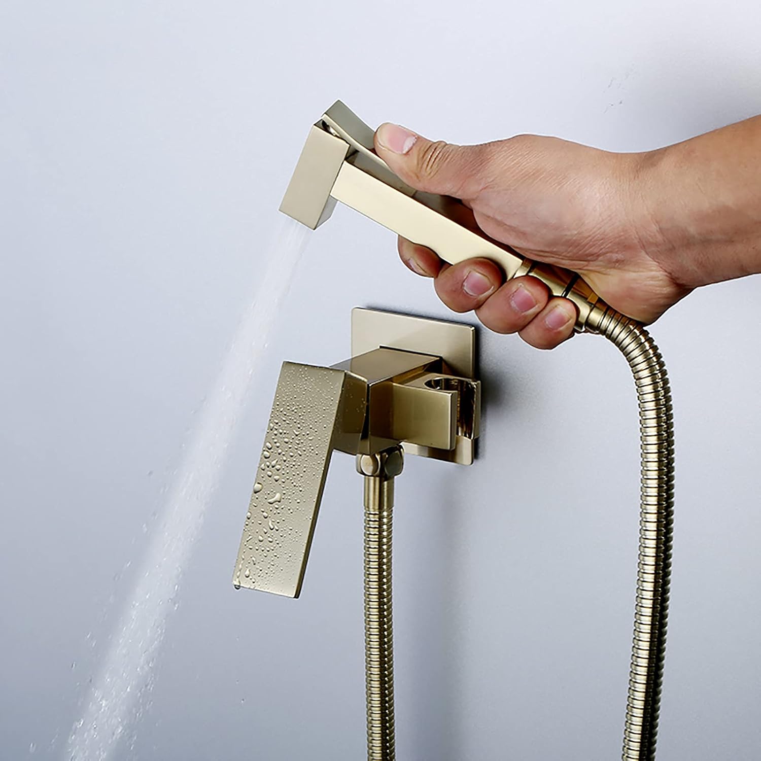 Handheld Bidet Sprayer for Toilet, Brushed Gold Wall Mounted Bathroom Cloth Diaper Set with Cold and Hot Water, Brass Kit for Bathing Pets, Feminine Hygiene