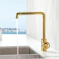 Kitchen Faucets Retro Industrial Style Brass Crane Bathroom Faucets Hot and Cold Water Mixer Tap(Gold)