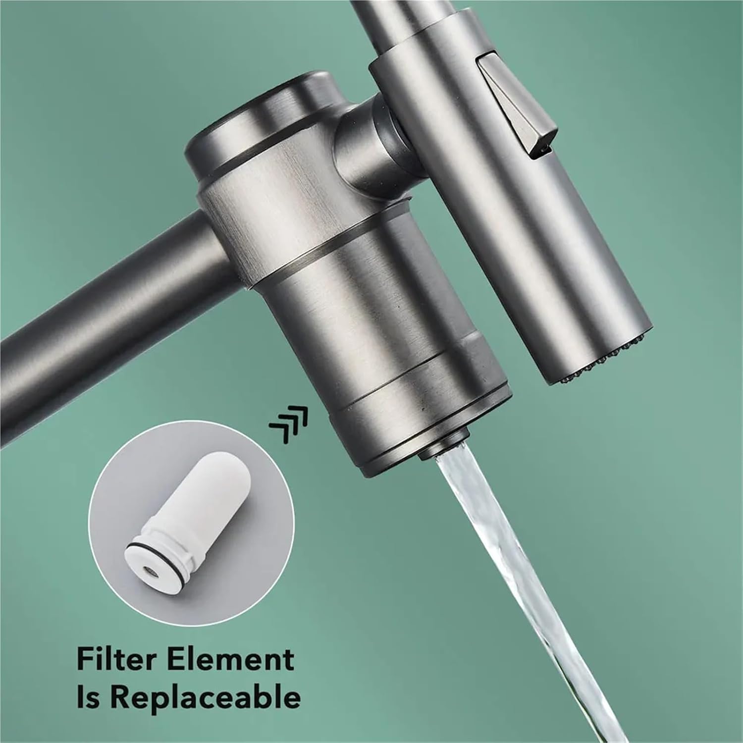 Brass Pull Out Filtered Kitchen Faucet Purification Kitchen Faucets Drinking Water Hot Cold Mixer Tap(Gray)