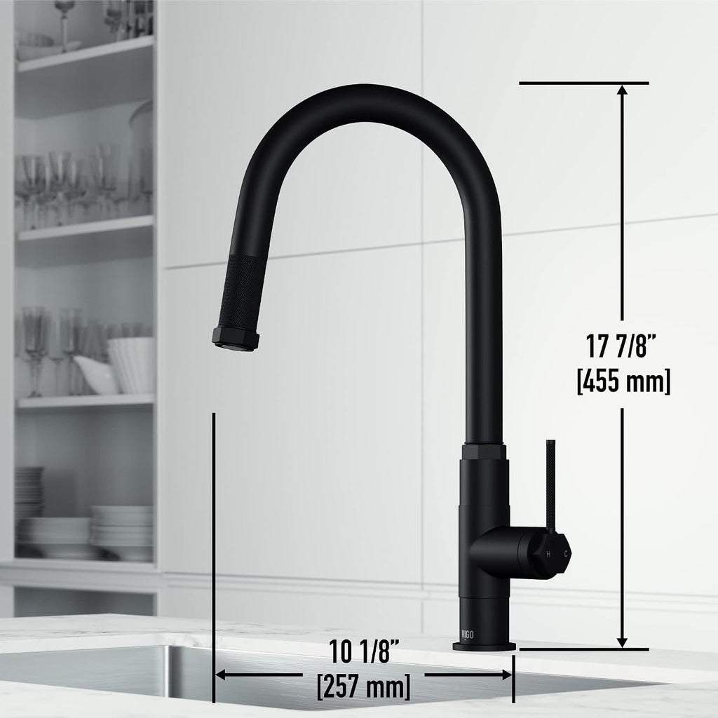 VIGO Hart Arched 18'' H Single Handle Pull-Down Spout Kitchen Faucet in Matte Black-VG02035MB