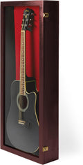 PENNZONI Acoustic Guitar Display Case - Acrylic Acoustic Guitar Case - Guitar Display Case Wall Mount Made from Hardwood Frame & Clear Acrylic - Cherry w/ Red Felt