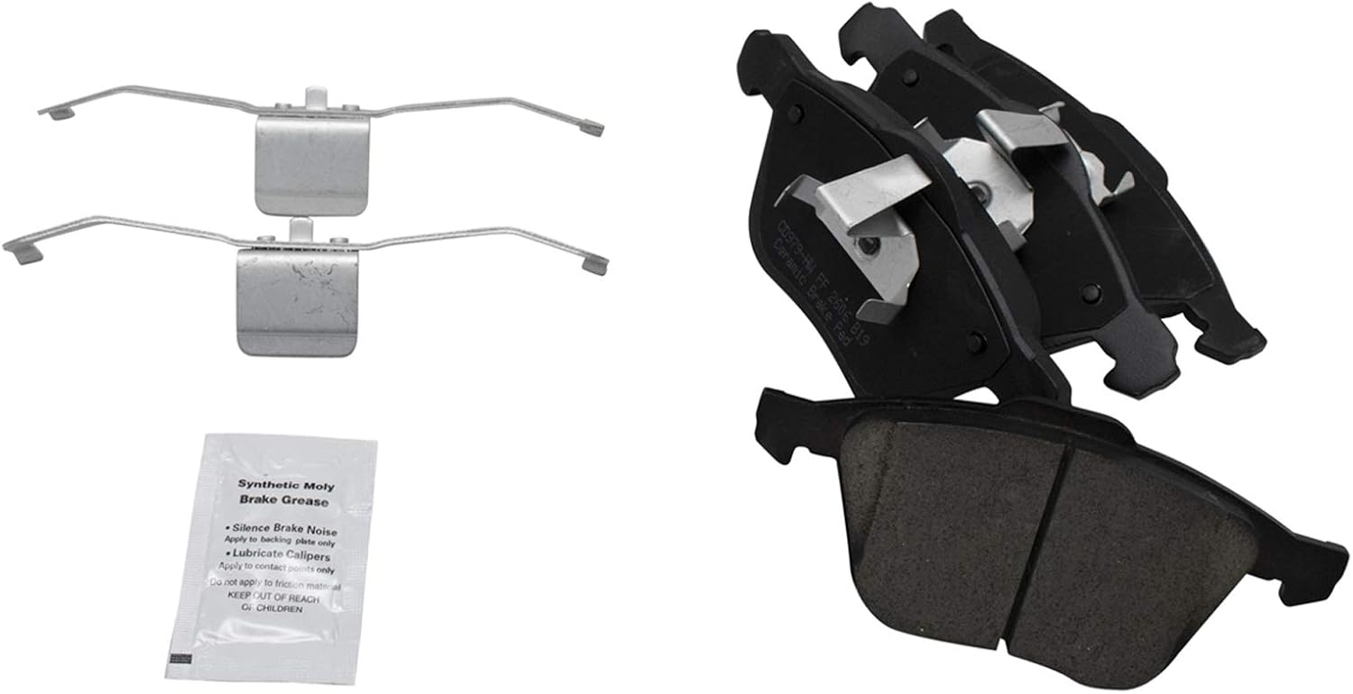 TRQ Performance Front Brake Pad and Rotor Kit Ceramic Slotted Drilled G-Coated Compatible with 2003-2013 Volvo XC90