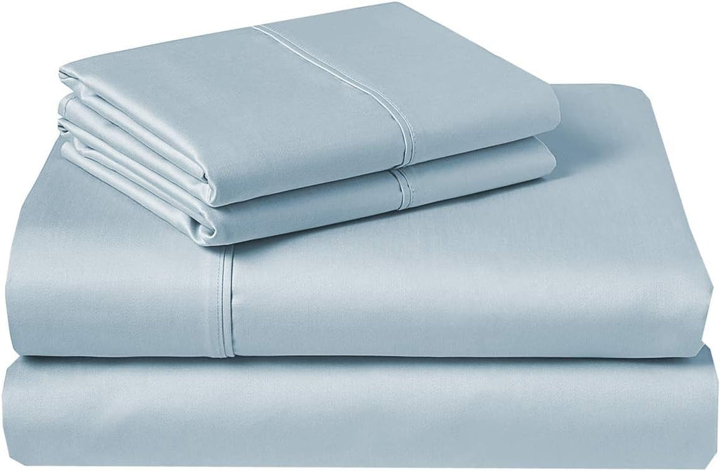Pure 1000 Thread Count Egyptian Cotton- Sateen Weave- Olympic Queen(66' X 80') Light Blue Sheet Set - 4-Piece 14'-18' Inches Standard Drop Length Elastic Bounded
