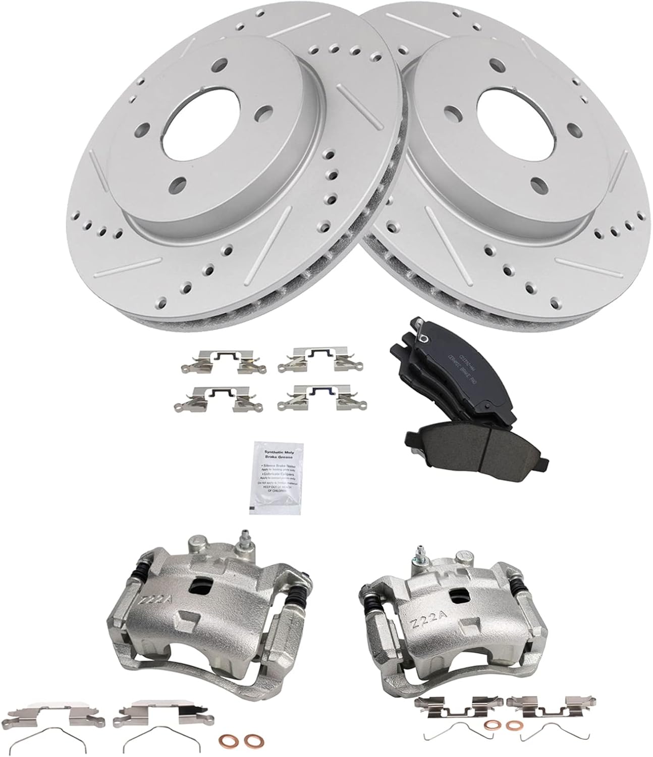 TRQ Performance Front Brake Pad and Rotor Set Ceramic Vented Coated Rotors Calipers Compatible with 2012-2018 Nissan Versa 2014-2018 Versa Note