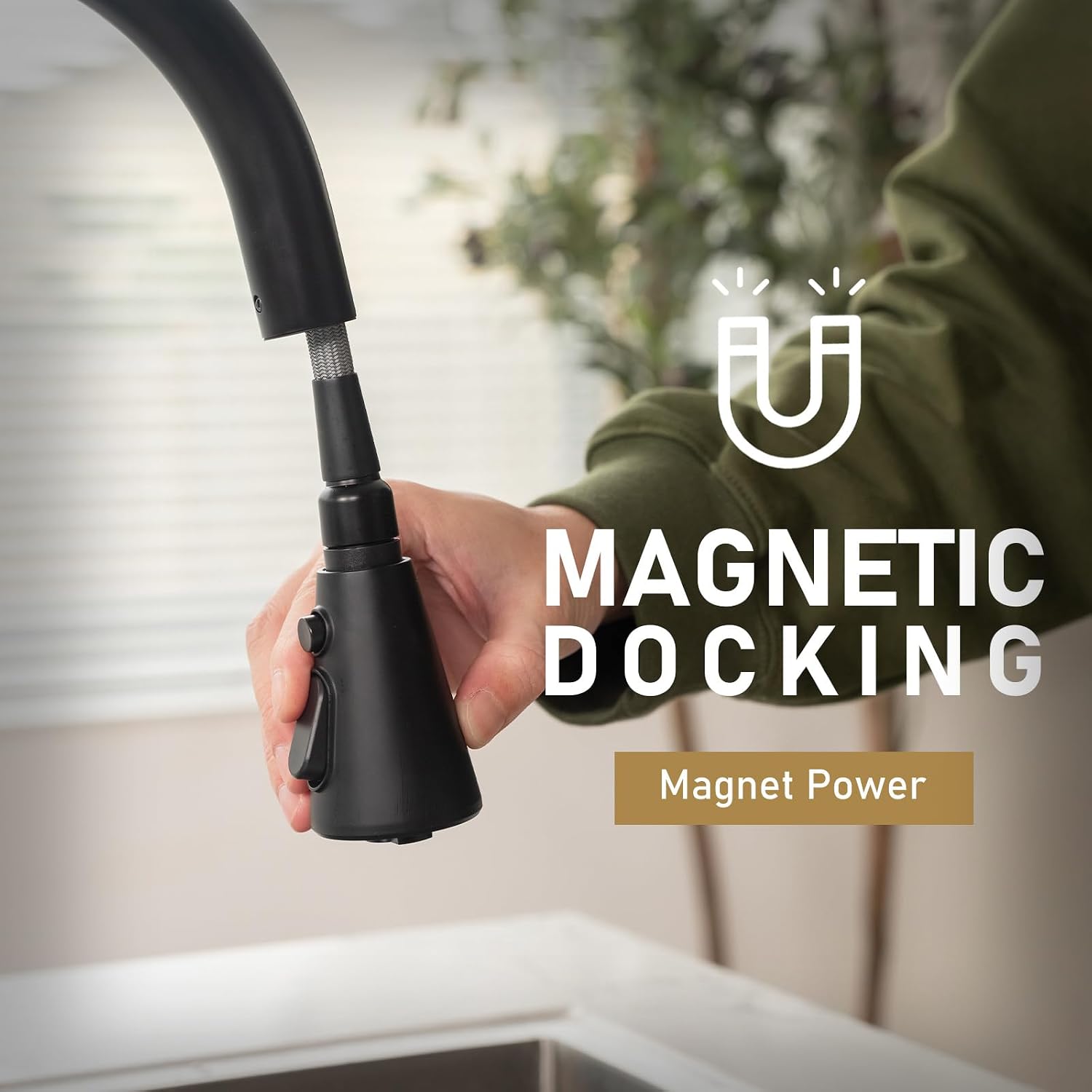 Matte Black Kitchen Faucet with Pull Down Sprayer, Lava Odoro Single Handle Kitchen Sink Faucet, Black Single Hole Kitchen Faucet with Magnetic Docking Spray Head and Deck Plate, KF321-MB