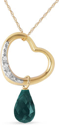 Galaxy Gold GG 14k Gold Open Heart with Genuine Diamond and Emerald Pendant Necklace