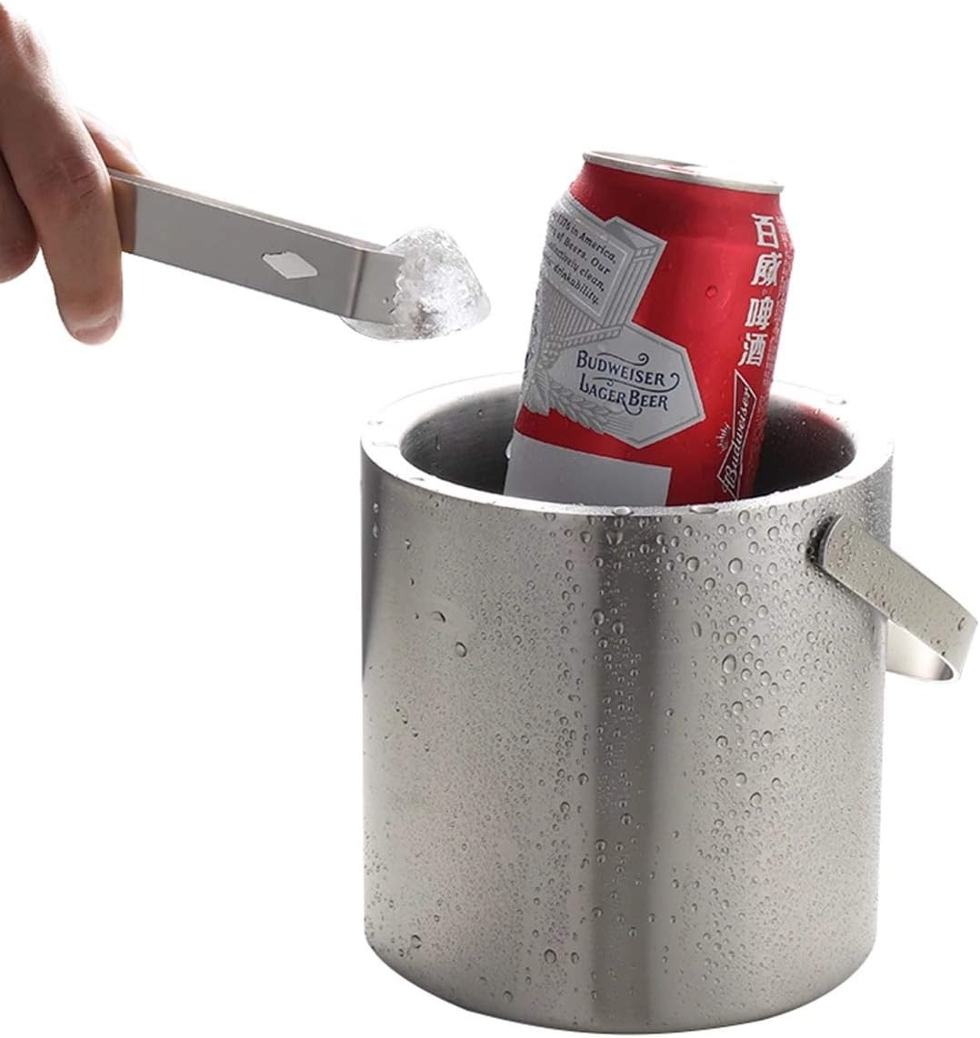 ice bucket, 130ml Ice Bucket Set Stainless Steel Ice Container Double Walled Ice Bucket Container with Tongs Tweezer Cooler