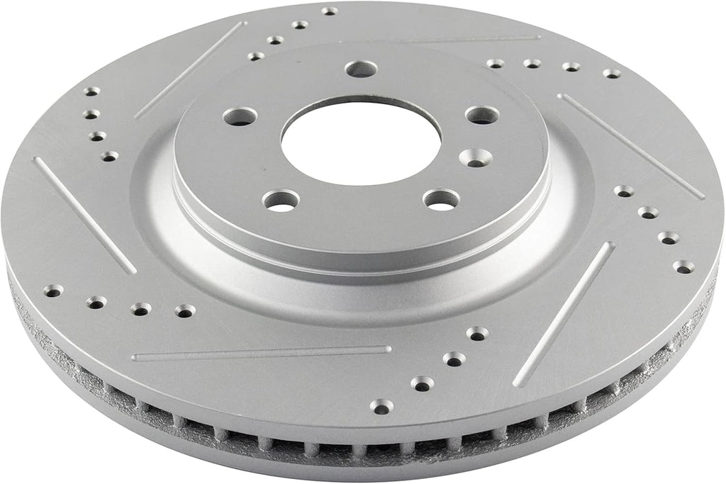 TRQ Performance Front Brake Pad & Rotor Kit Ceramic Premium G-Coated Slotted X Drilled Compatible with 2008-2009 Buick LaCrosse
