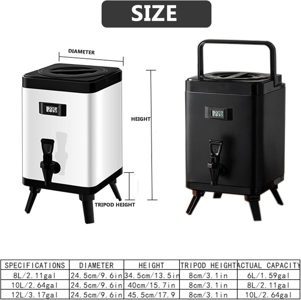 Insulated Beverage Dispenser Stainless Steel Insulated Beverage Dispenser with Faucet Hot Drink Dispense WithTemperature Display for Tea Coffee Milk(Size:10L,Color:Black)