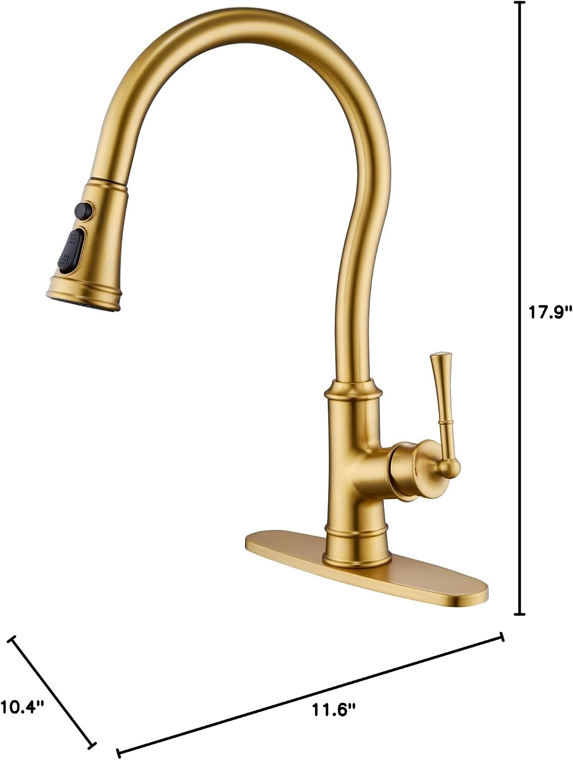 Kitchen Faucet with Pull Down Sprayer, Gold Vintage Brass Kitchen Sink Faucet High Arc Single Handle with Deck Plate 1 or 3 Hole, Ideal for Laundry Farmhouse Outdoor RV