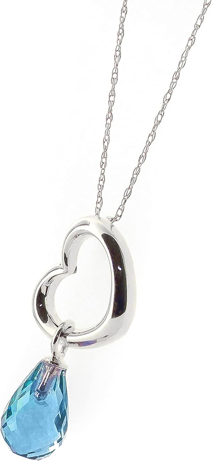 Galaxy Gold GG 14K Gold Open Heart with Genuine Blue Topaz Drop Pendant Necklace