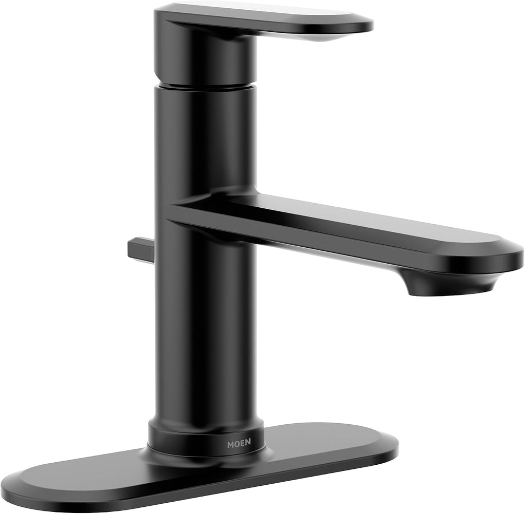 Moen Greenfield Matte Black Single Handle Bathroom Sink Faucet with Optional Deckplate, 6504BL